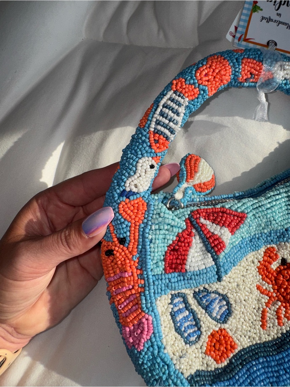 Crab at the Beach Beaded Handbag Handmade in India New with Tags - Picture 3 of 13